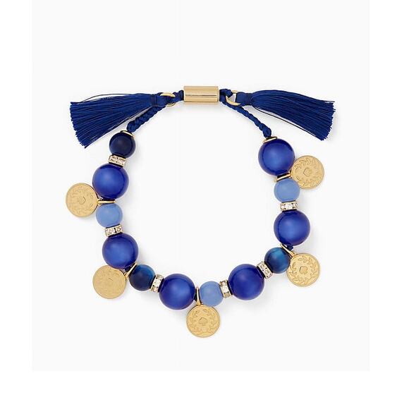 Kate Spade Pretty Poms Blue Coin Charm Festival Tassel Bracelet - Picture 1 of 7